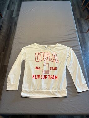 Women's White Long Sleeve 'USA Flip Cup Team' Graphic Tee